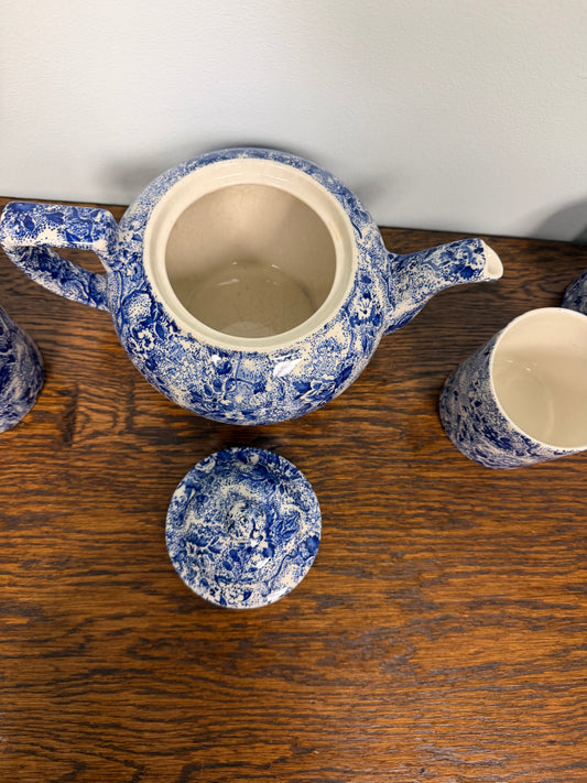 Vintage Laura Ashley Blue Chintz Teapot & 4 Mug Set – Cottage English Country