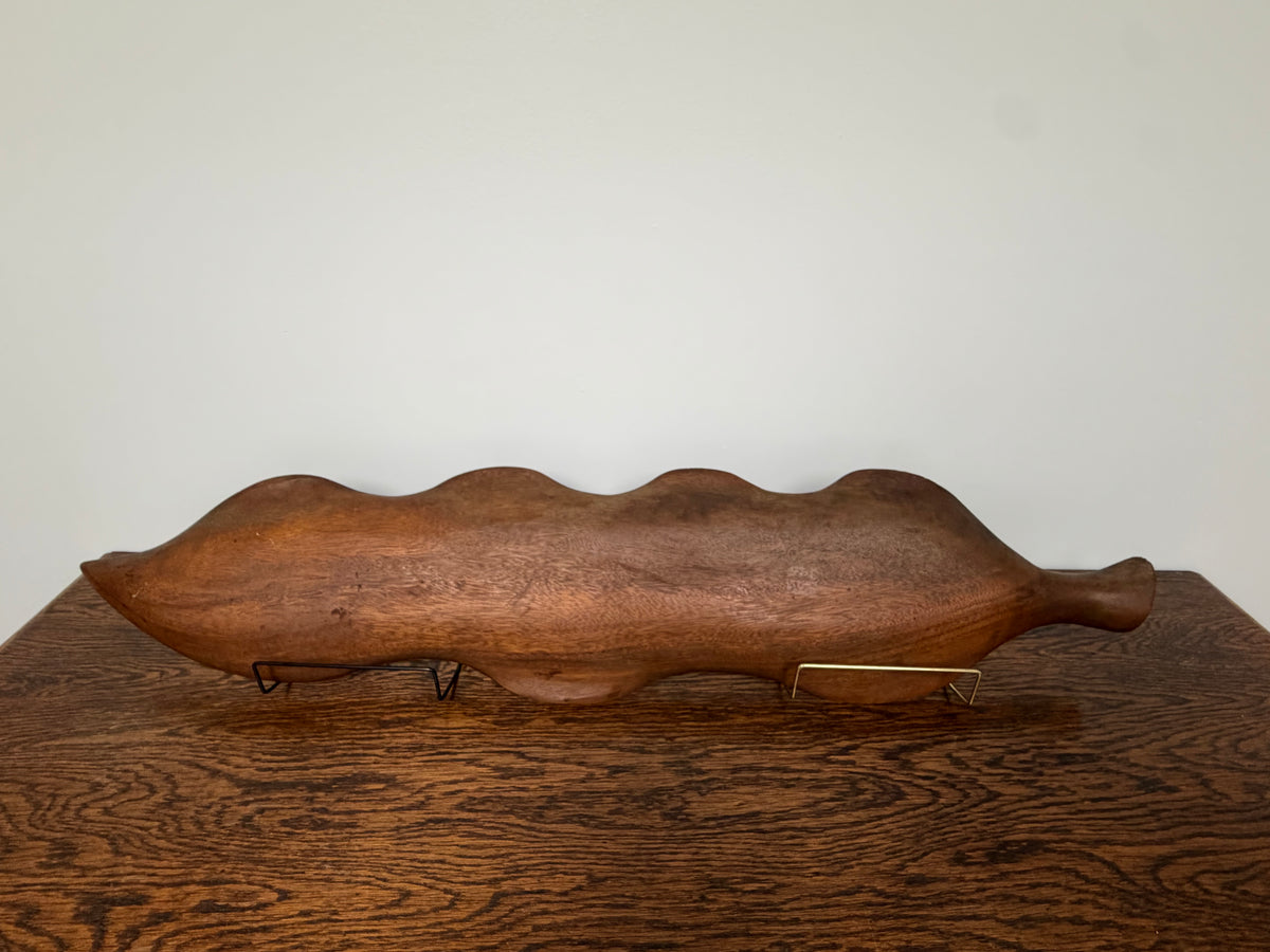 Vintage Mid-Century Style Hand-Carved Wooden Leaf Serving Tray