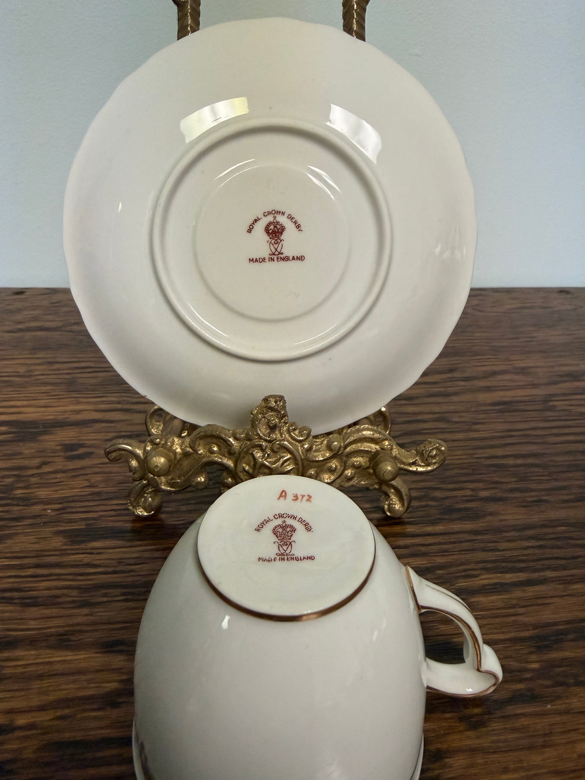 Vintage Royal Crown Derby Bone China Teacup & Saucer | Gold Foliage | Made in England