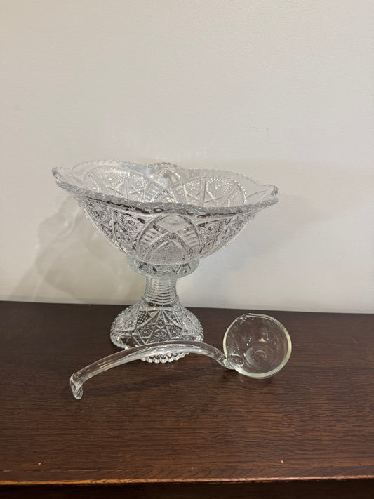 Vintage Imperial Pressed Glass Broken Arches Pattern Pedestal Punch Bowl Cut glass punch bowl