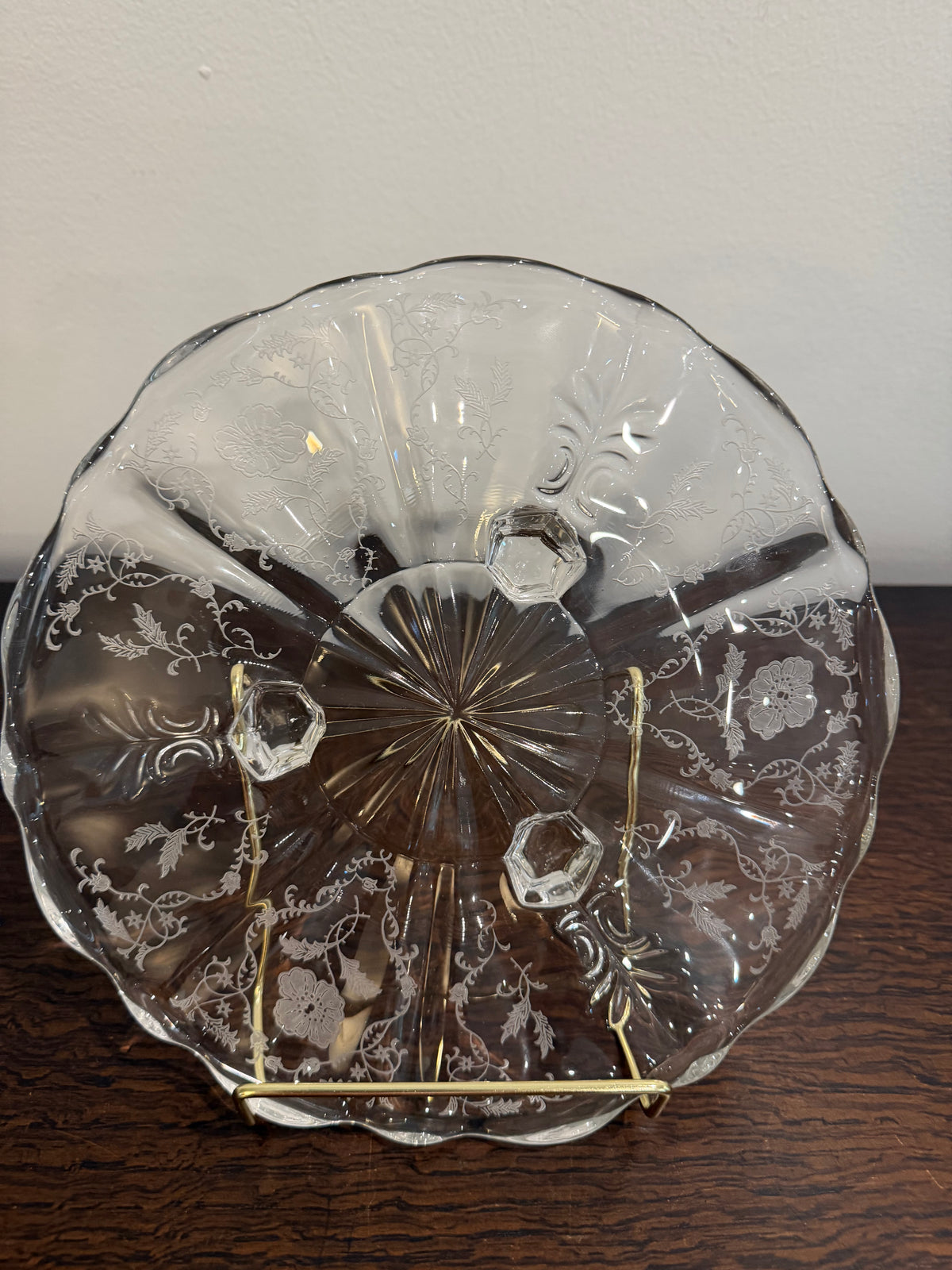 Vintage Fostoria Meadow Rose Etched Glass 3-Toed Footed Serving Plate