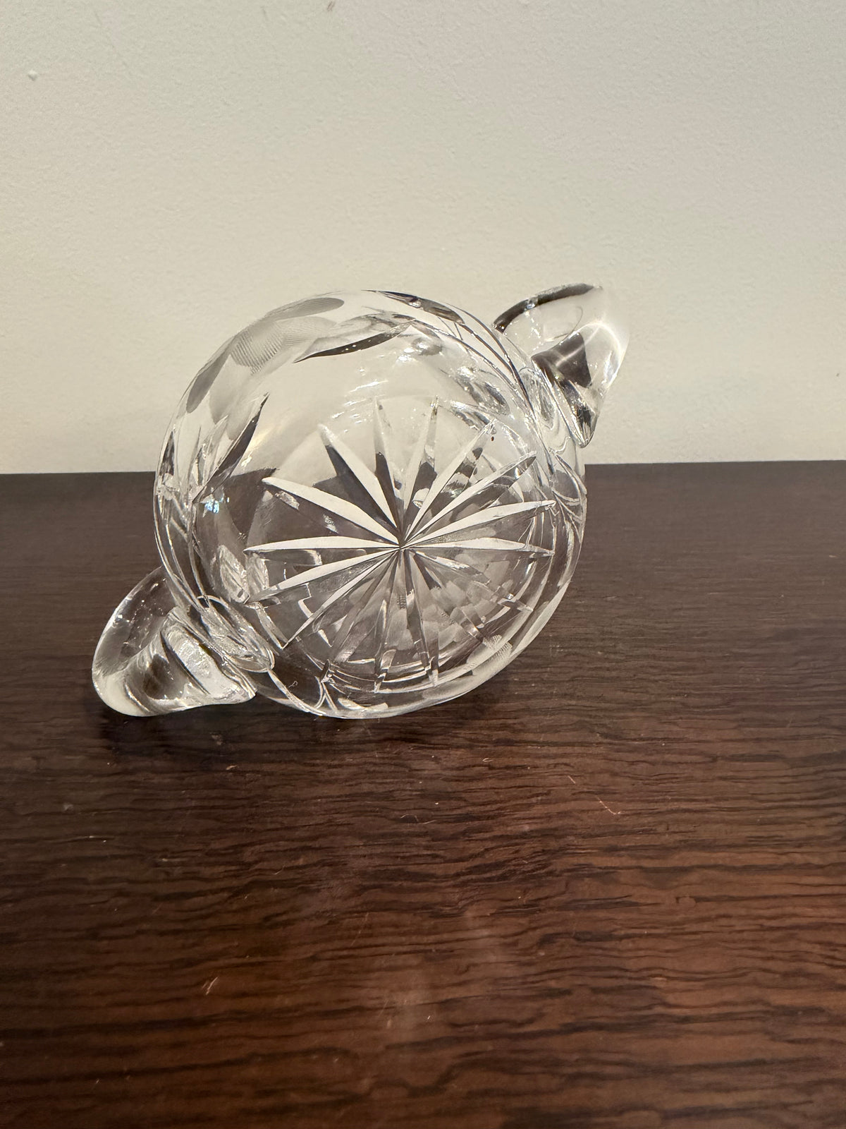 Vintage Cut Glass Crystal Clear Creamer and Sugar Bowl with Etched Flowers