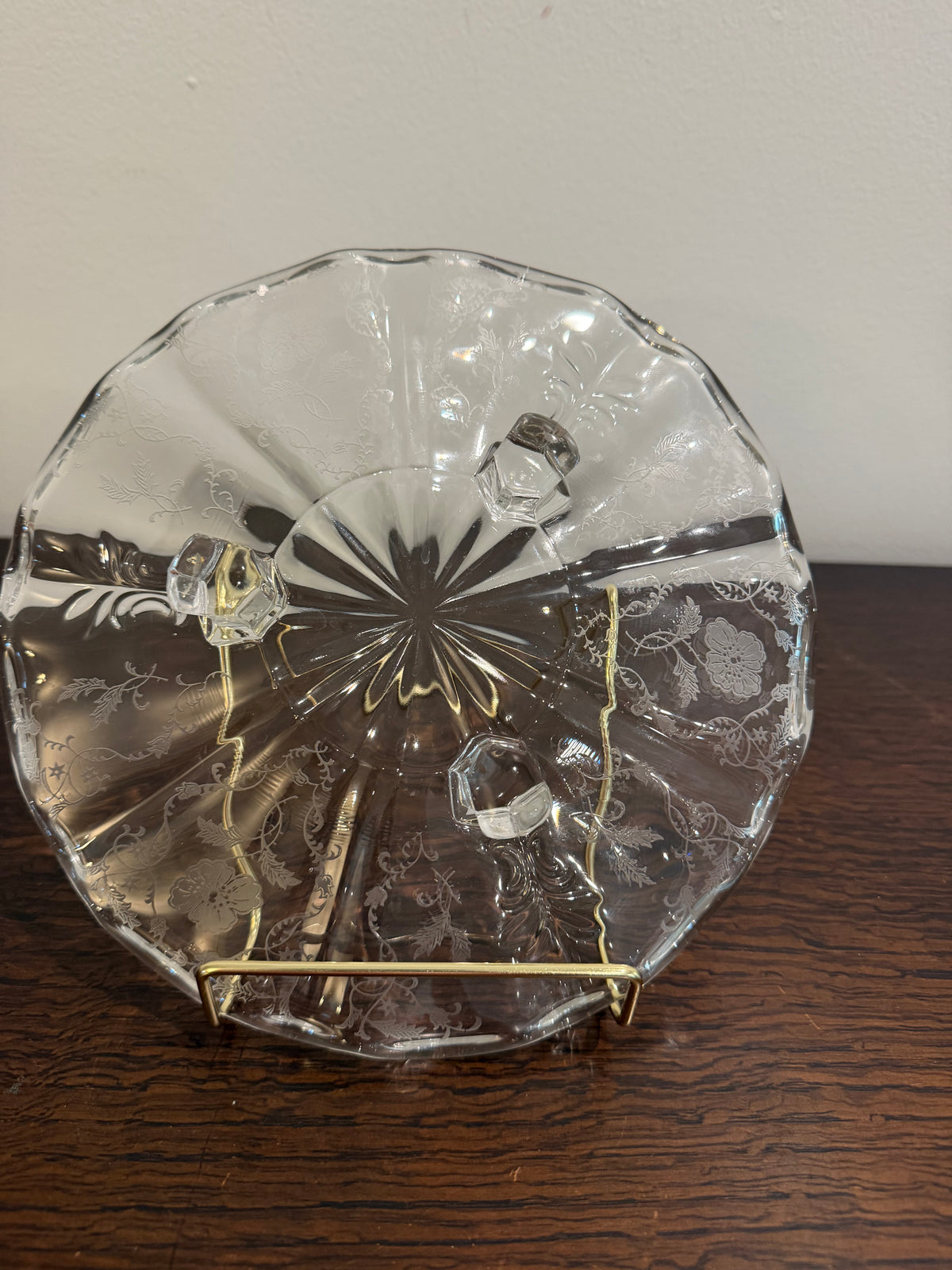Vintage Fostoria Meadow Rose Etched Glass 3-Toed Footed Serving Plate