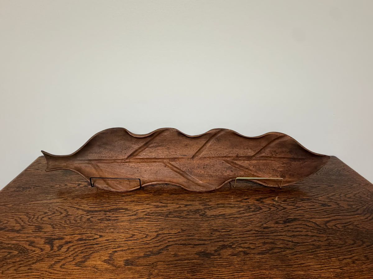 Vintage Mid-Century Style Hand-Carved Wooden Leaf Serving Tray