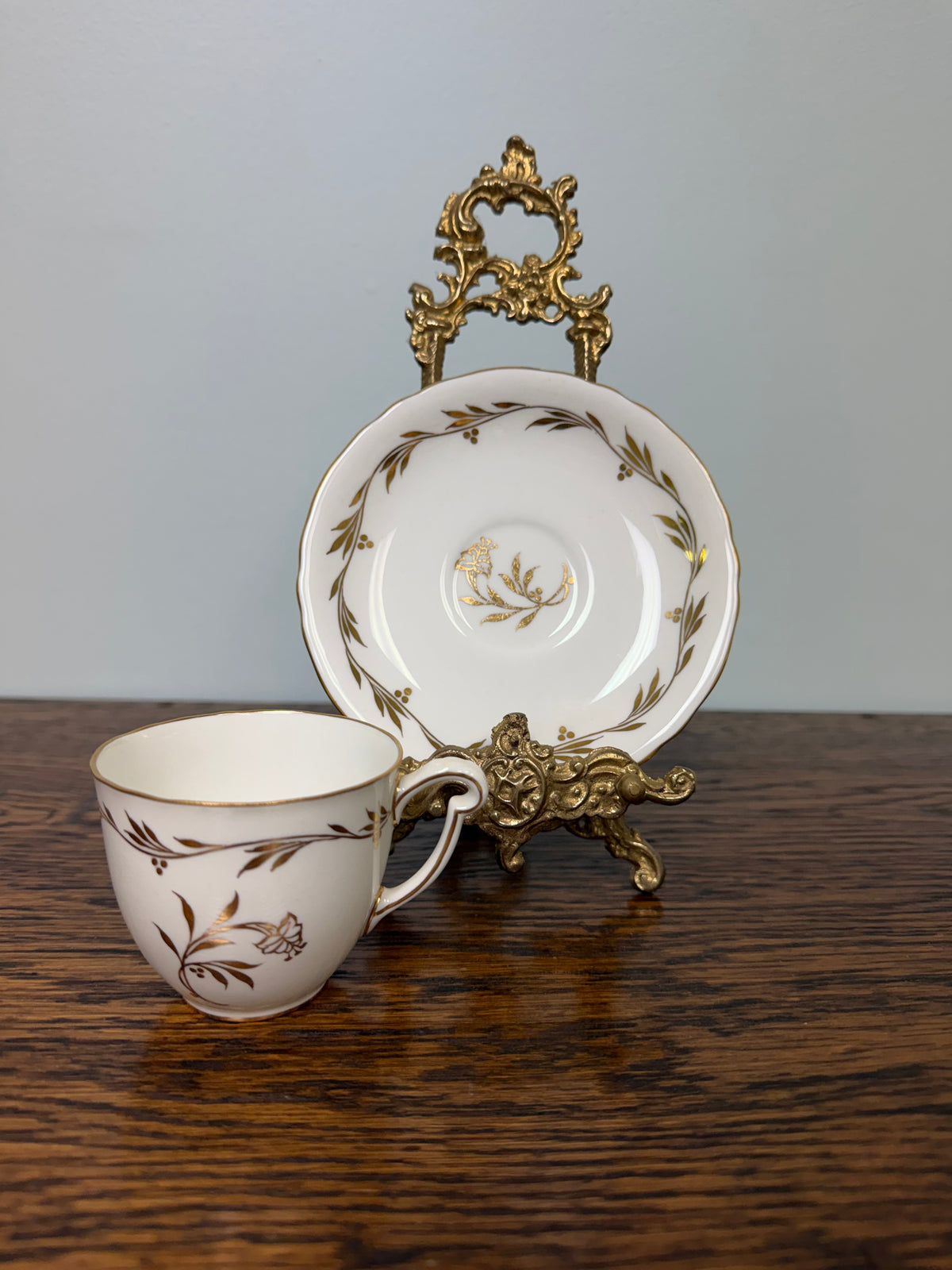 Vintage Royal Crown Derby Bone China Teacup & Saucer | Gold Foliage | Made in England