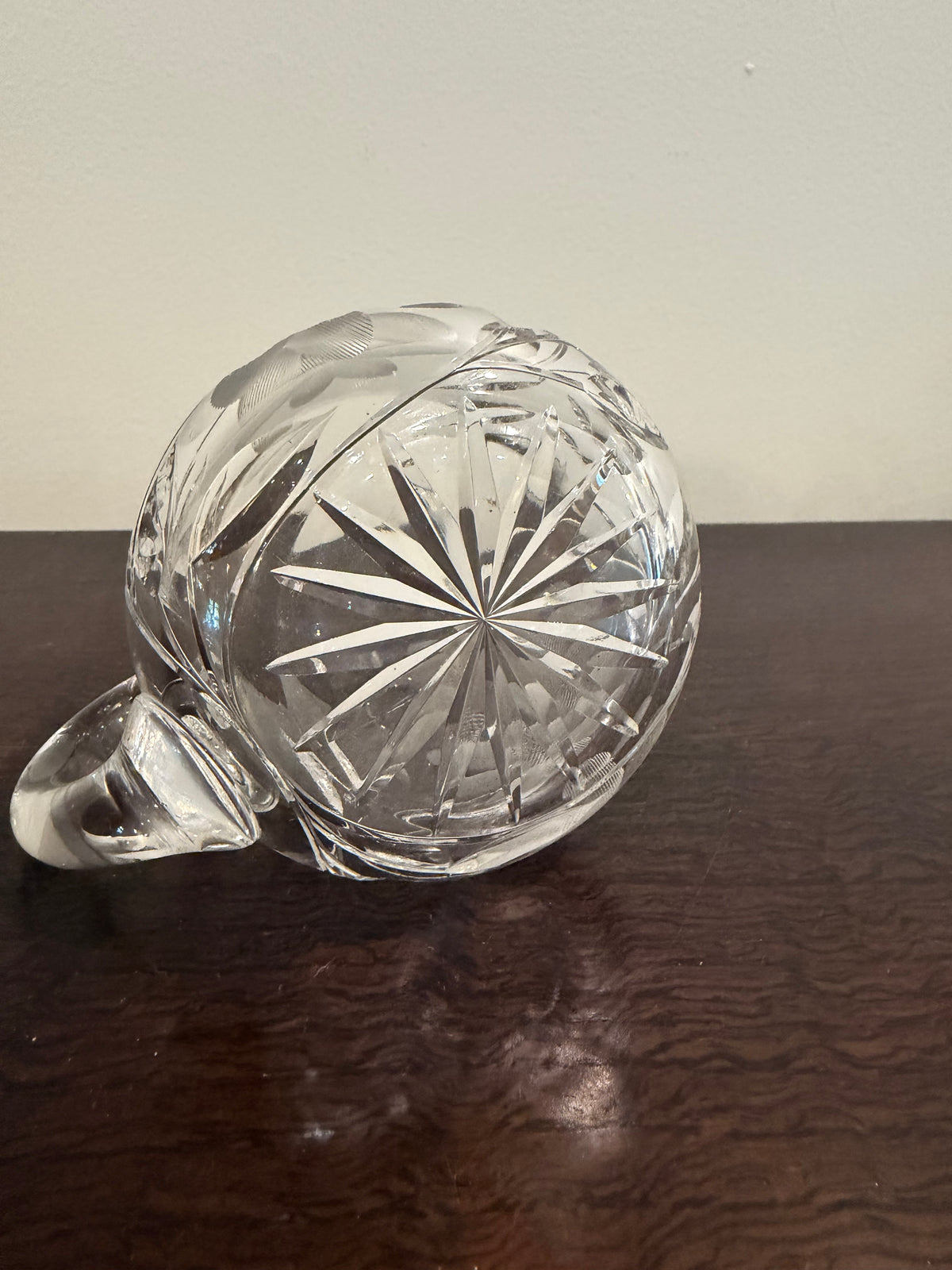 Vintage Cut Glass Crystal Clear Creamer and Sugar Bowl with Etched Flowers