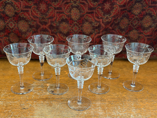 Vintage Libbey Rock Sharpe Etched Crystal Cocktail Coupe Glasses – Set of 8